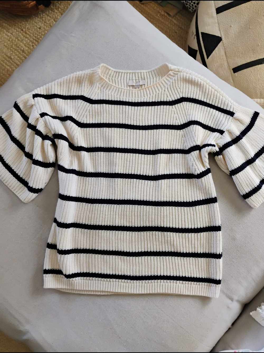 LOFT Size M.. Cream and Black Striped Knit Sweater